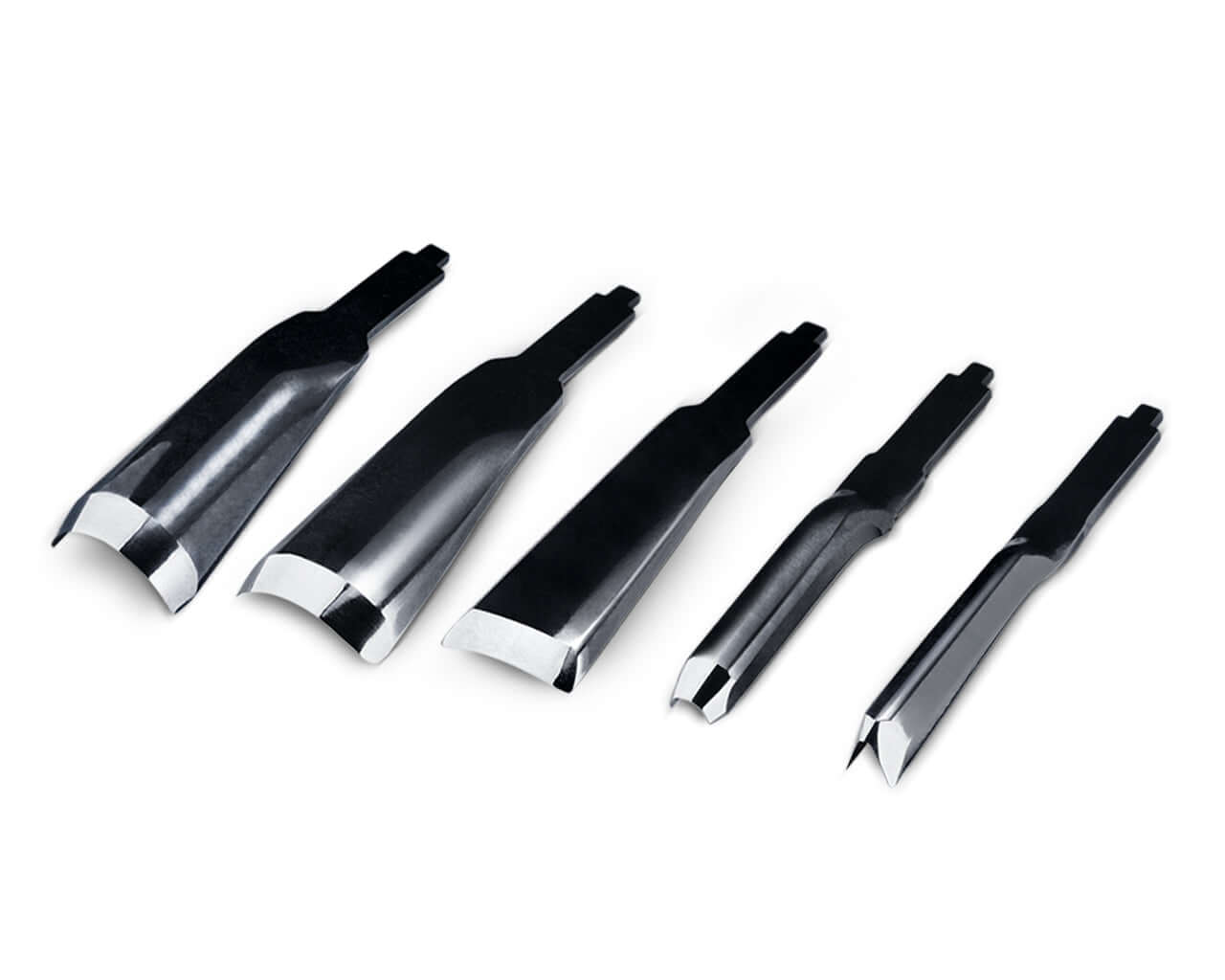 Standard Set of five engraving and carving blades with various curved and flat tip profiles for precision metal, wood detailing.